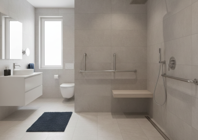 image shows aging-in-place bathroom from RG Flooring